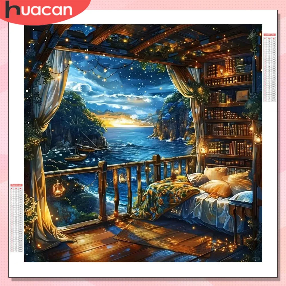 Diamond Painting Kit Meereslandschaft & Sternenhimmel – DIY Diamant Mosaic Kunst | Eckige & Runde Steine
