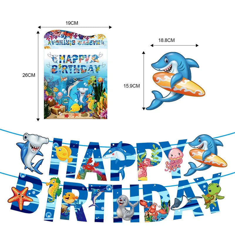 Meerestiere Geburtstagsbanner – Papiergirlande 300 cm, 15 Teile, Kindergeburtstag