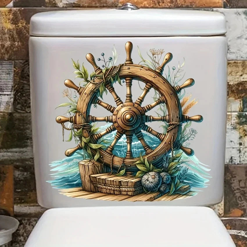 Maritimer Steuerrad-Aufkleber – Wasserfest & Selbstklebend | Badezimmer Deko