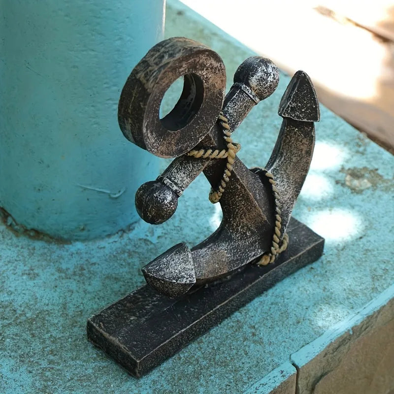 Schiffsanker-Skulptur aus Kunstharz – 22,5x17,5 cm, Retro-Antik, Maritime Tischdeko
