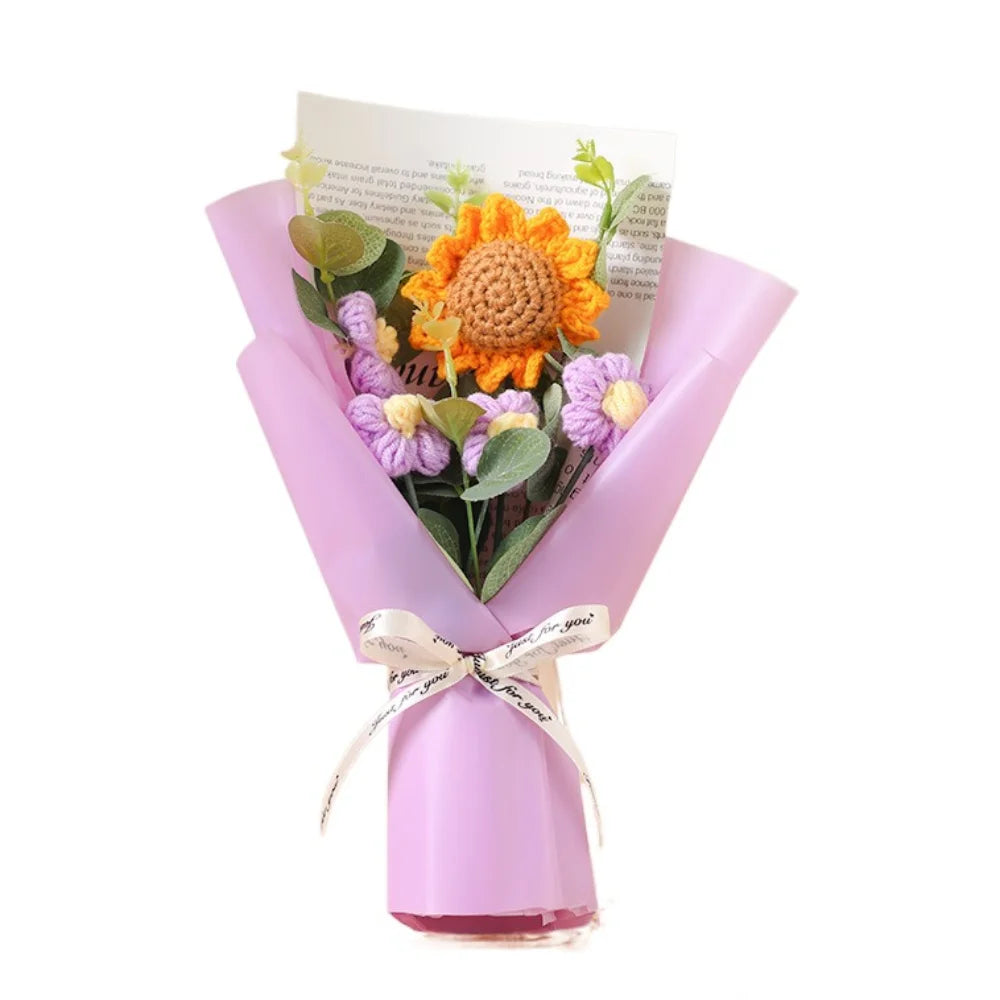Häkel-Blumenstrauß – Handgefertigter Kunstblumen-Strauß aus Sonnenblumen & Gänseblümchen