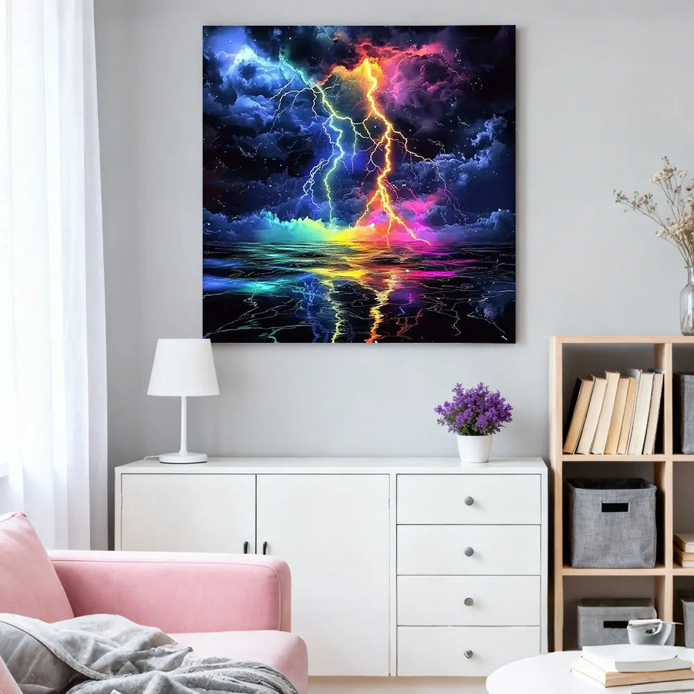 Diamond Painting Kit Meereslandschaft mit Blitz – 5D DIY Diamantmalerei