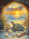 Diamond Painting Meeresschildkröte – 5D DIY Diamant-Stickerei Set mit Sonnenuntergang
