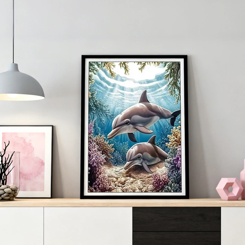 Diamond Painting Set – Delfin & Meerestiere, vollflächiges Diamant-Mosaik