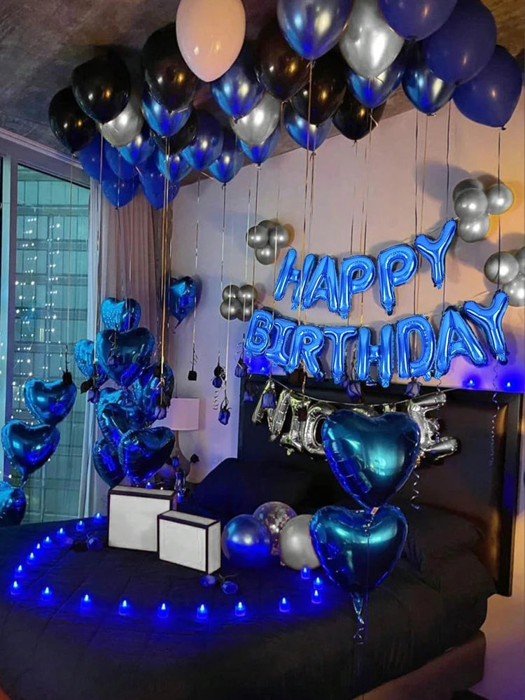 Blaues Geburtstag Deko Set – 52-teilig mit Happy Birthday Banner, Latex- & Folienballons