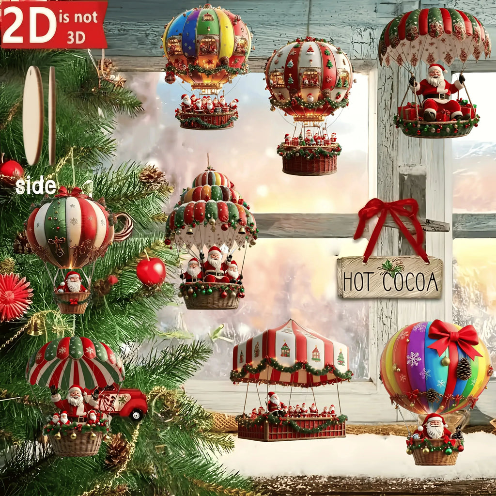 Weihnachts-Holzanhänger Set 10-teilig – Heissluftballon & Weihnachtsmann Baumschmuck
