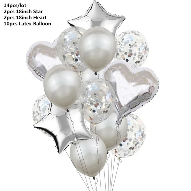 Luftballons 14er Set – Stern, Herz & Konfetti | Geburtstag, Hochzeit & Party | 8 Farben