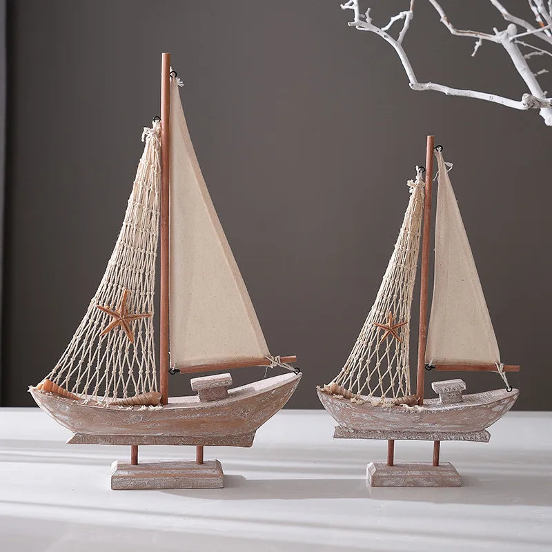 Retro Holz-Segelbootmodell – Handgefertigt, Mediterran, 5 Größen, Tischdeko & Geschenk