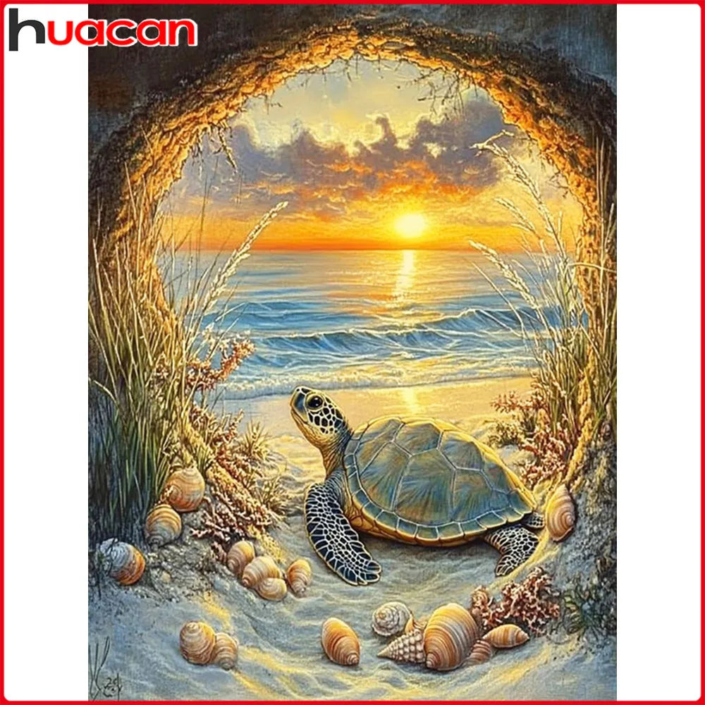Diamond Painting Meeresschildkröte – 5D DIY Diamant-Stickerei Set mit Sonnenuntergang
