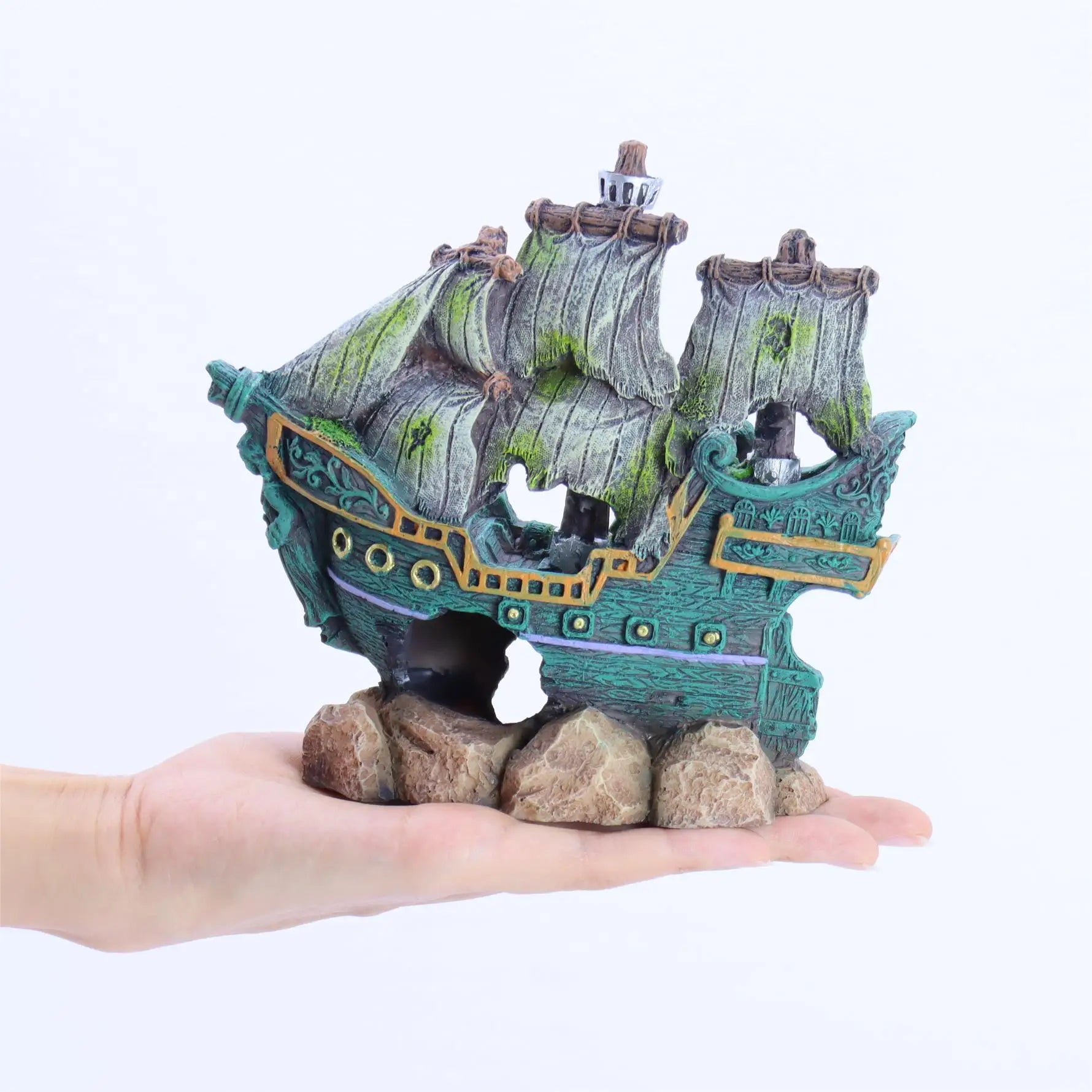 Piratenschiff Aquarium-Deko aus Kunstharz – Großes Ornament, Fischbecken Landschaft