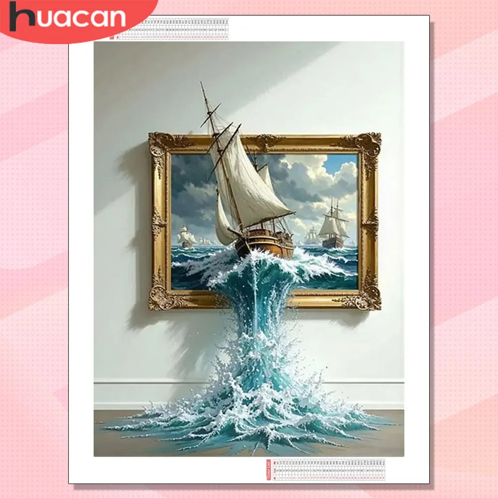 Diamond Painting Segelboot – Landschaft mit Fenster | Mosaikbild zum Selbstgestalten