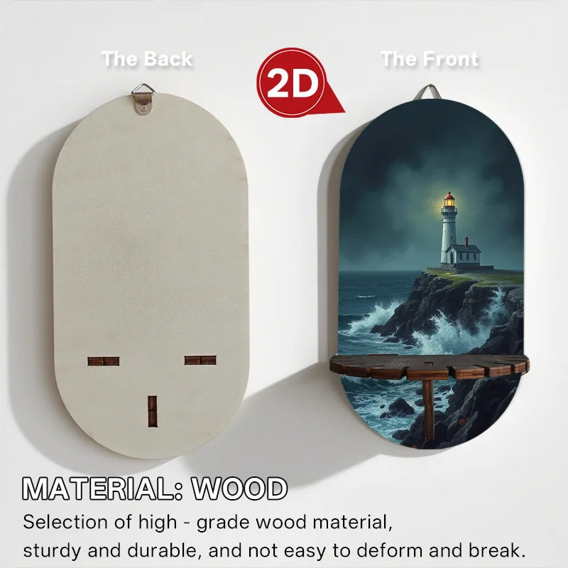 Leuchtturm Kristallstein Wandregal – Maritimes Wandbild mit Ablagefläche