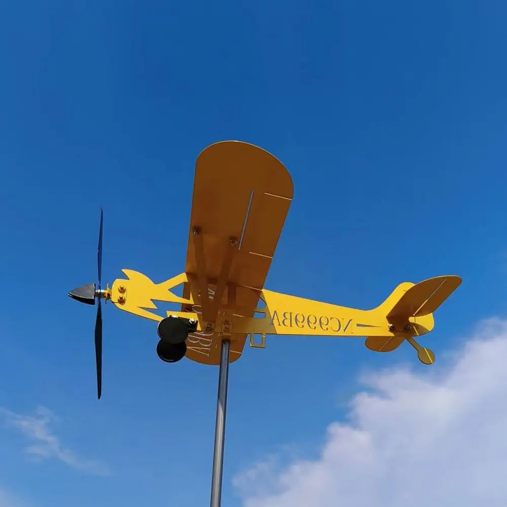 Metall-Windfahne Flugzeug – 3D Gartendeko mit Windrichtungsanzeige