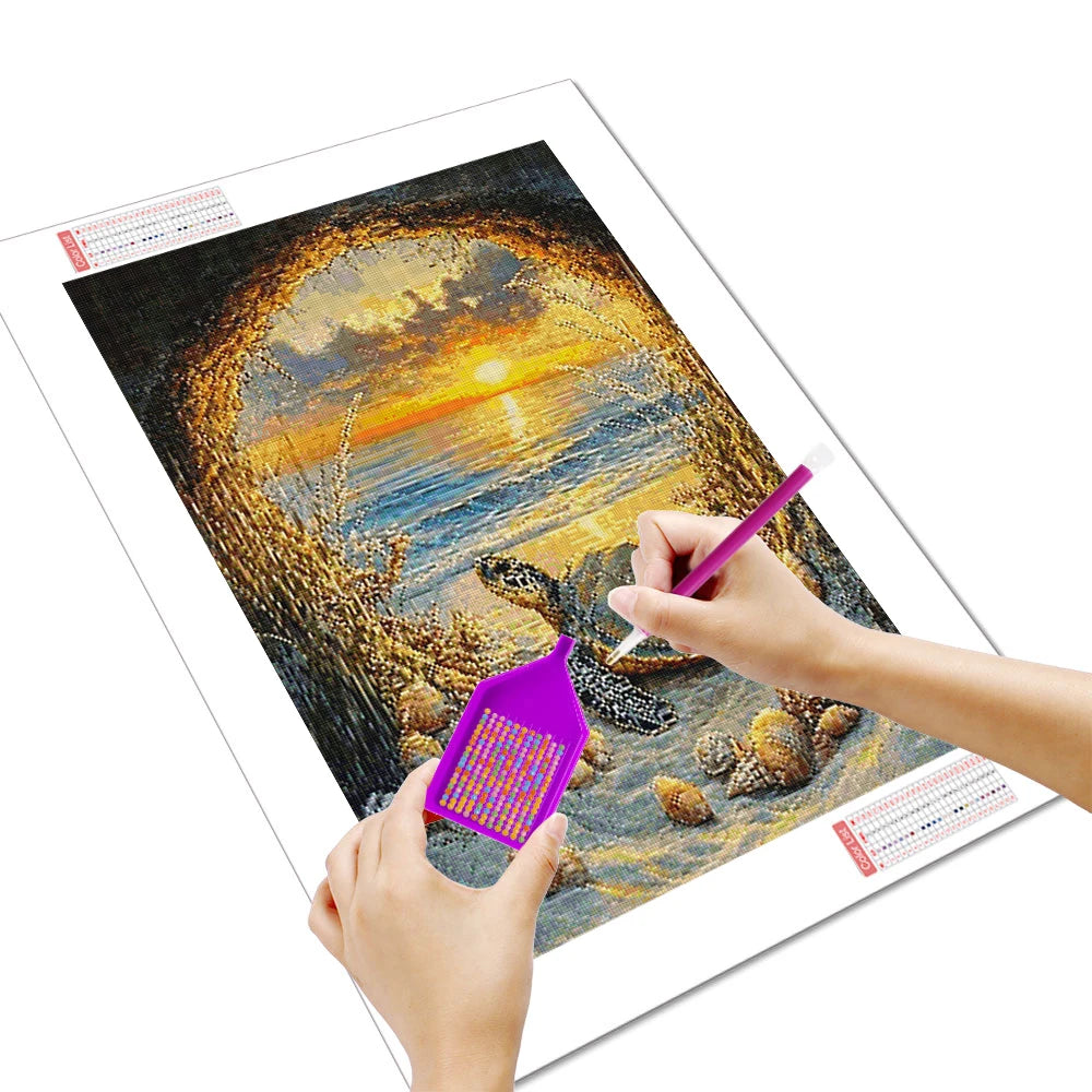 Diamond Painting Meeresschildkröte – 5D DIY Diamant-Stickerei Set mit Sonnenuntergang