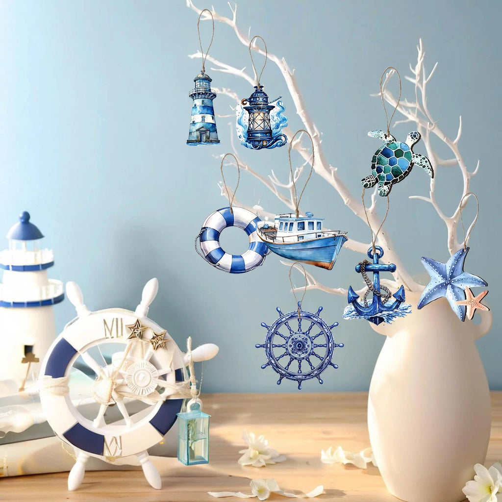 Maritime Holzanhänger 16er Set – 2D Meerestier-Motive, Sommer & Strand, Wohnraumdeko