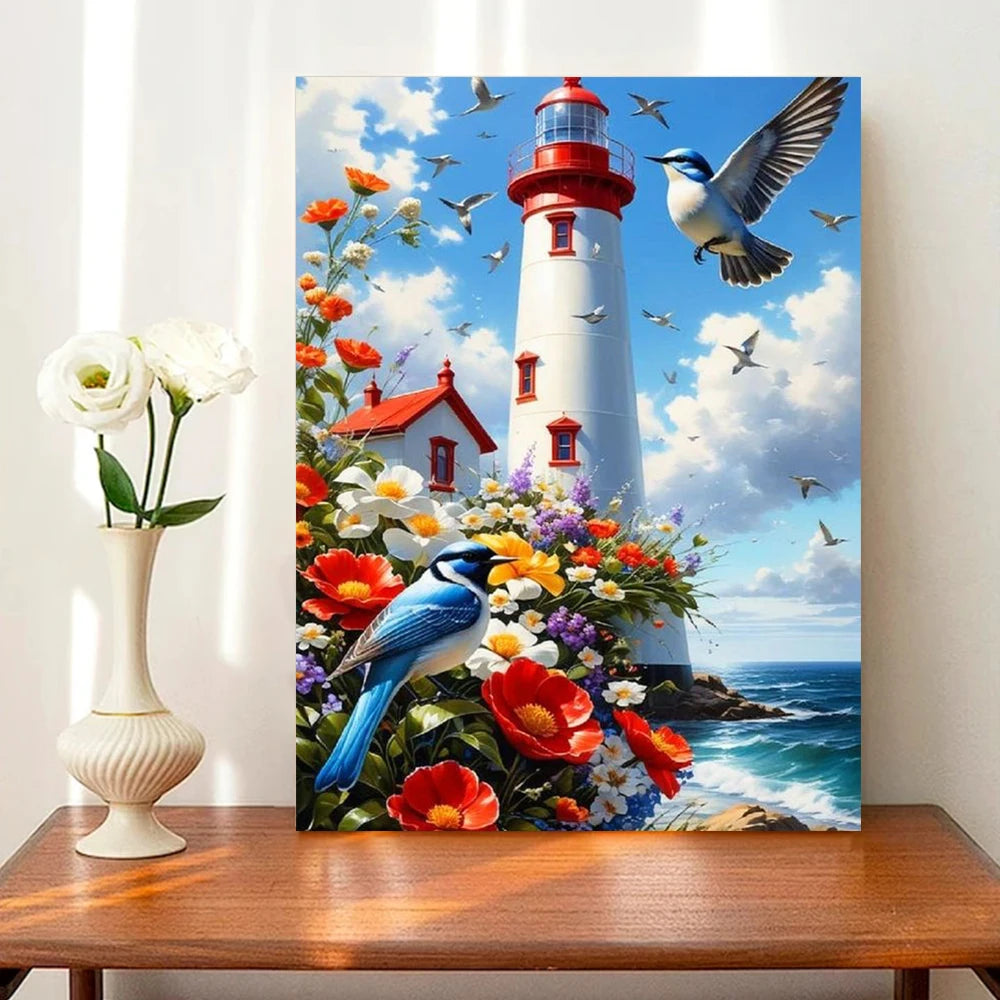 Diamond Painting Leuchtturm – 5D Diamant Mosaic Set mit Landschaftsmotiv