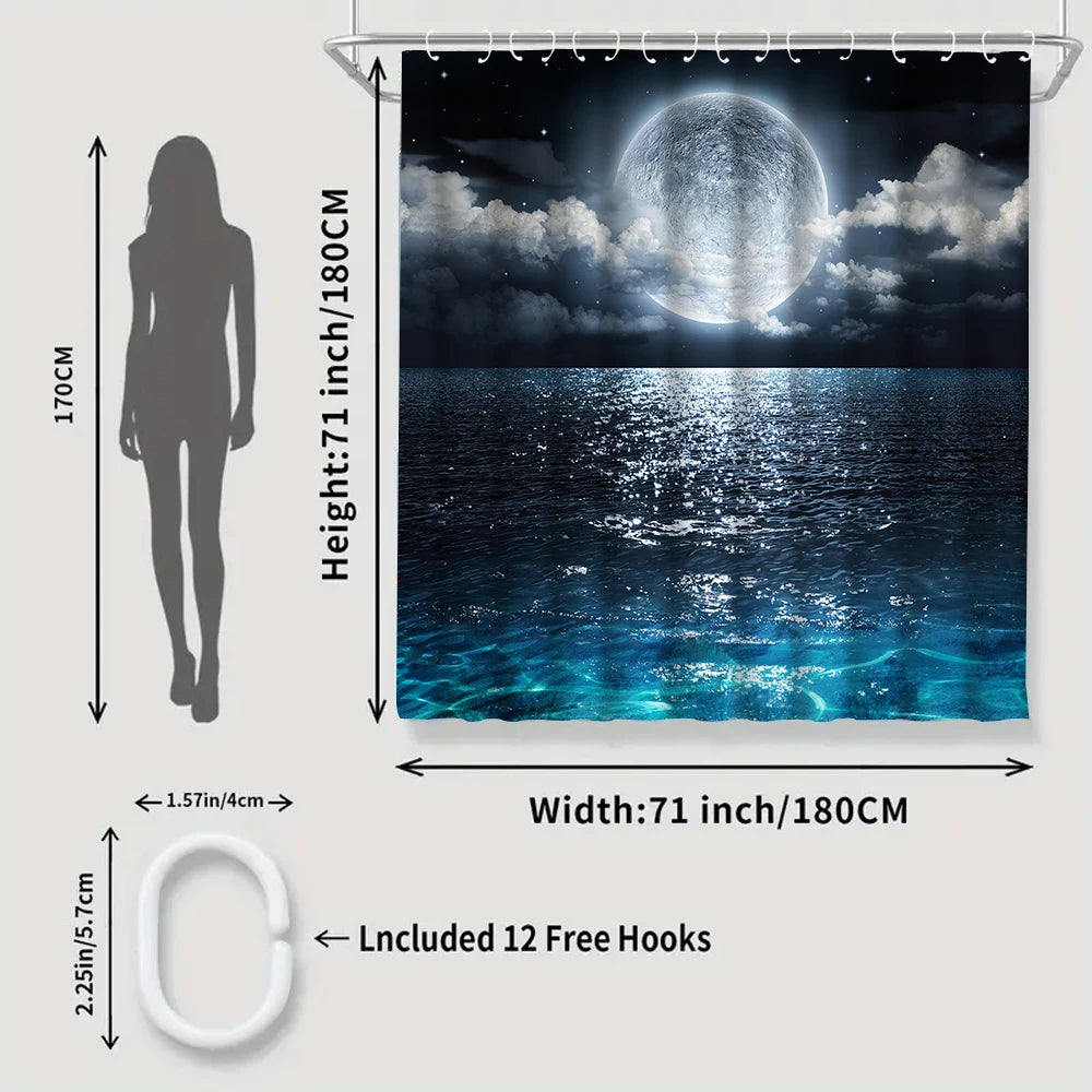 Duschvorhang-Set Meereslandschaft – Badezimmer Deko mit Teppich & WC-Deckelbezug
