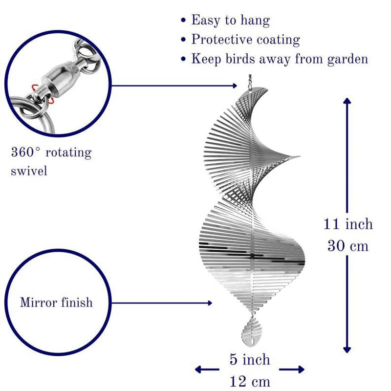 3D Windspinner aus Metall – Drehende Windspirale fuer Garten und Terrasse