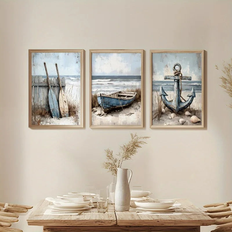 3er-Set Canvas-Wandbilder – Maritime Meeresmotive | Rahmenlos | 4 Größen