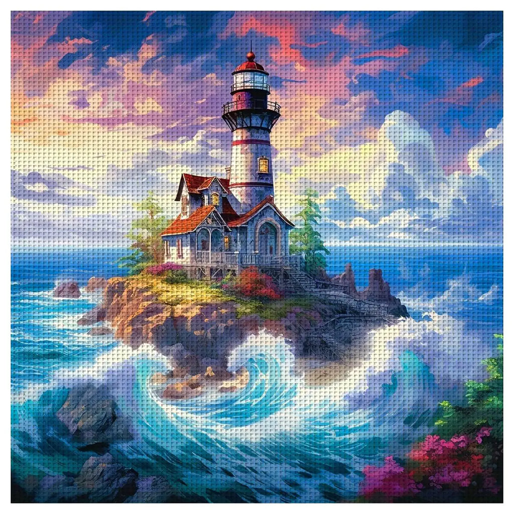 Kreuzstich-Set Insel-Motiv 40x40cm – DIY Stickset mit Stoff, Faden und Anleitung