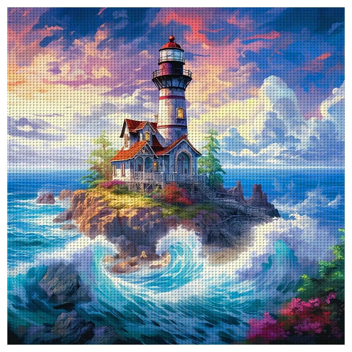 Kreuzstich-Set Insel-Motiv 40x40cm – DIY Stickset mit Stoff, Faden und Anleitung
