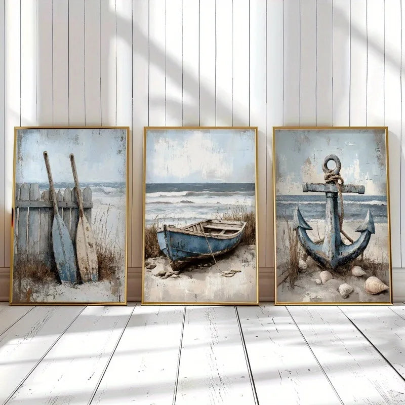 3er-Set Canvas-Wandbilder – Maritime Meeresmotive | Rahmenlos | 4 Größen