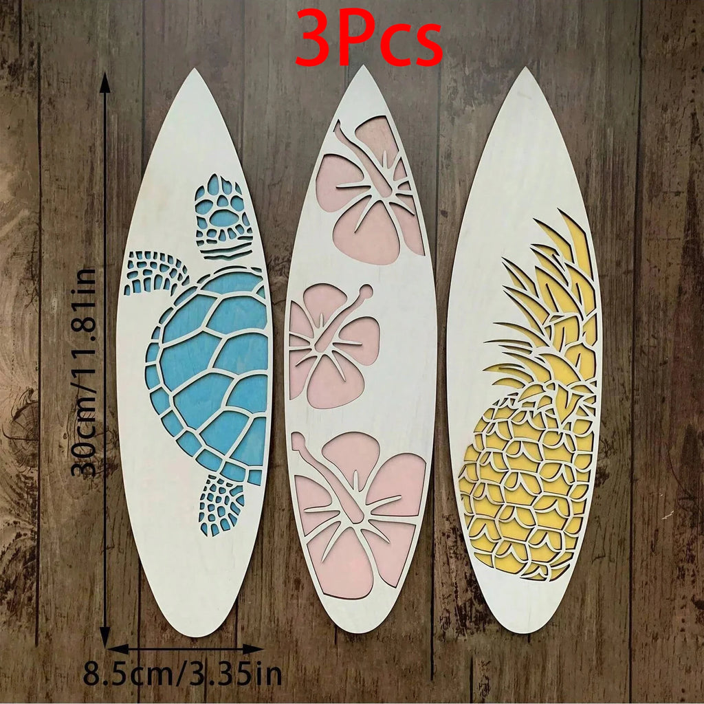 Holz-Wanddeko Surfbrett 3er Set – Hawaii-Stil, Boho, Schlafzimmer & Wohnzimmer