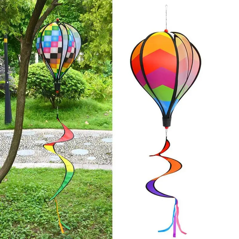 Heißluftballon Windspinner Regenbogen – Bunter Garten-Winddrehänger, 110 cm