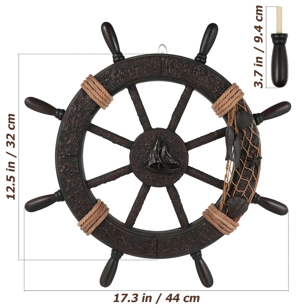 Holz-Schiffssteuerrad Wanddeko – 45x45 cm, Mediterran Blau/Weiß, Retro Nautisch
