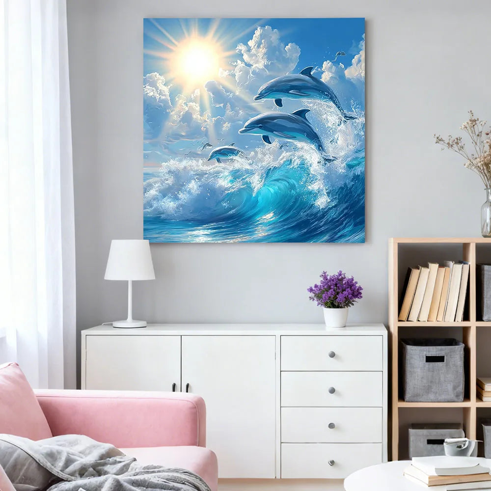 Diamond Painting Delfin – 5D Diamant Mosaikbild mit Rund- und Viereckbohrer