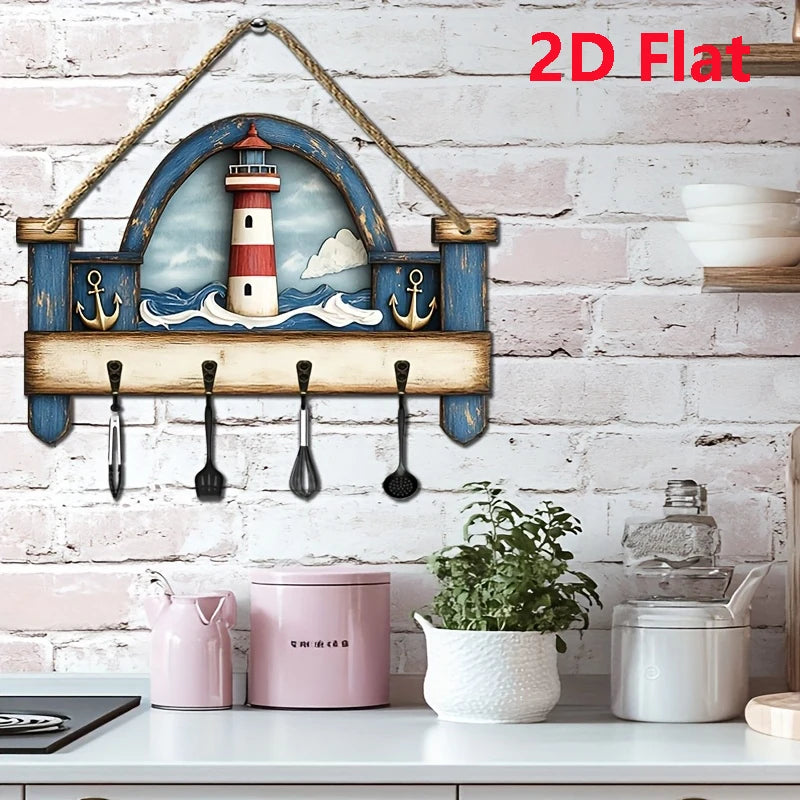 Leuchtturm Holzschild Wanddeko – Maritimes Schluesselbrett und Wandbild