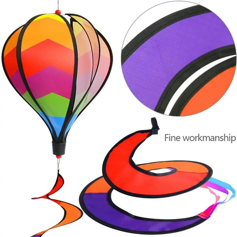 Heißluftballon Windspinner Regenbogen – Bunter Garten-Winddrehänger, 110 cm
