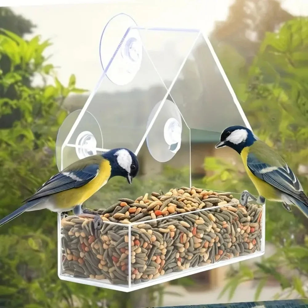 Vogelfutterspender fuer Fenster – Transparent, mit Saugnapf, fuer Garten und Balkon