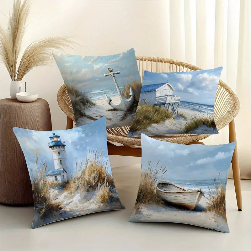 4er-Set Kissenbezüge Maritim – Küsten & Nautik Design für Sofa, Wohnzimmer & Schlafzimmer