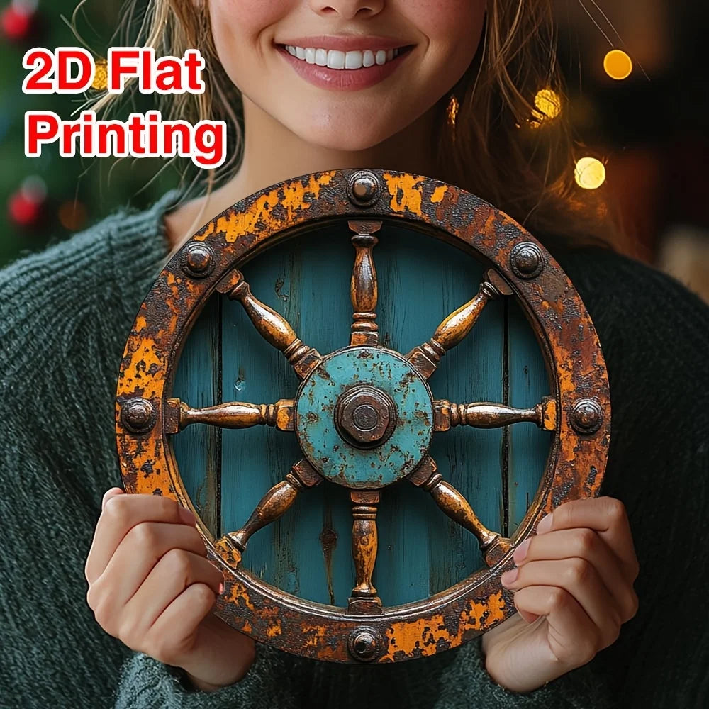 Vintage Metallschild Schiffsrad – Nautisches Wandbild als maritime Dekoration