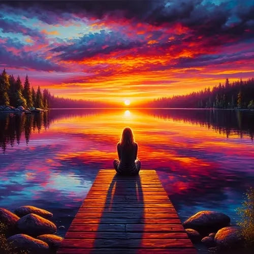 Diamond Painting Sonnenuntergang Landschaft – Huacan Diamant-Malerei Set mit Eckigen & Runden Steinen