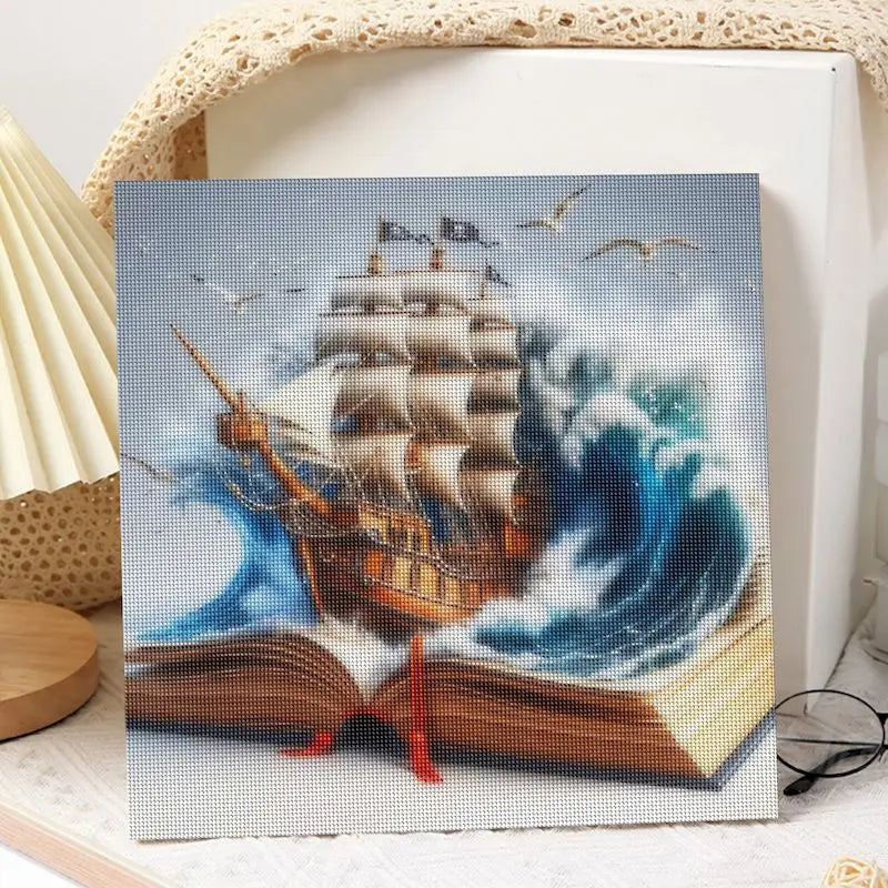 Diamond Painting Kit Meereslandschaft – DIY Diamant-Mosaikbild mit Boot & Ozean-Motiv