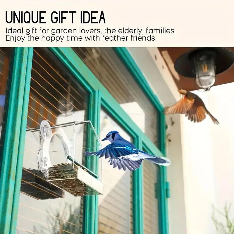 Vogelfutterspender fuer Fenster – Transparent, mit Saugnapf, fuer Garten und Balkon
