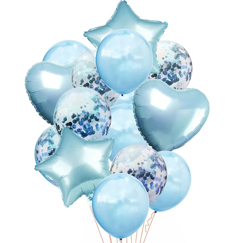 Luftballons 14er Set – Stern, Herz & Konfetti | Geburtstag, Hochzeit & Party | 8 Farben