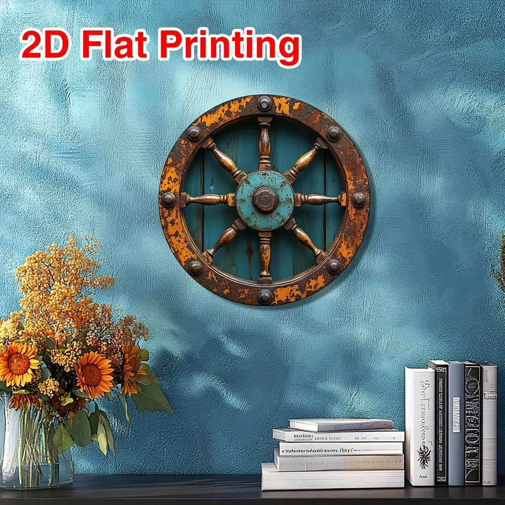 Vintage Metallschild Schiffsrad – Nautisches Wandbild als maritime Dekoration