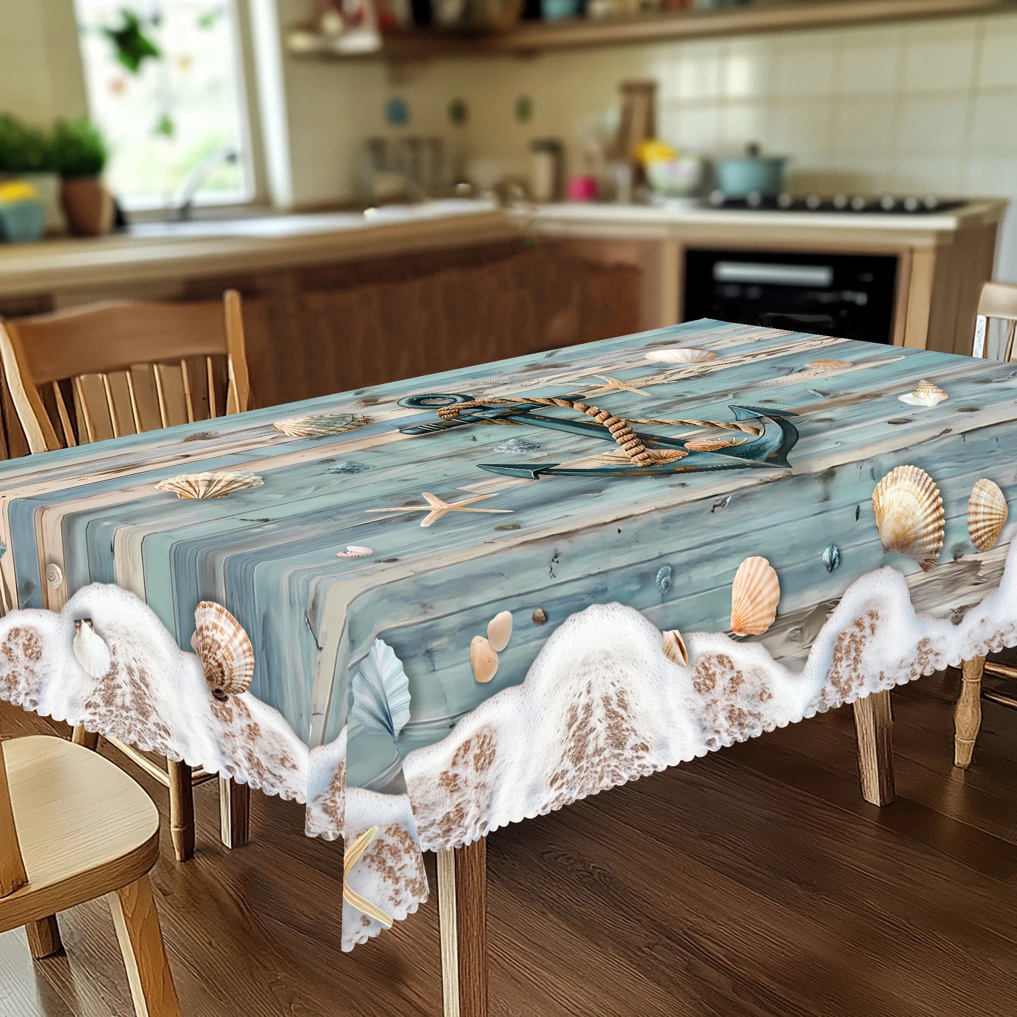 Nautik Tischdecke – Polyester mit Anker & Kompass-Motiv, wasserabweisend