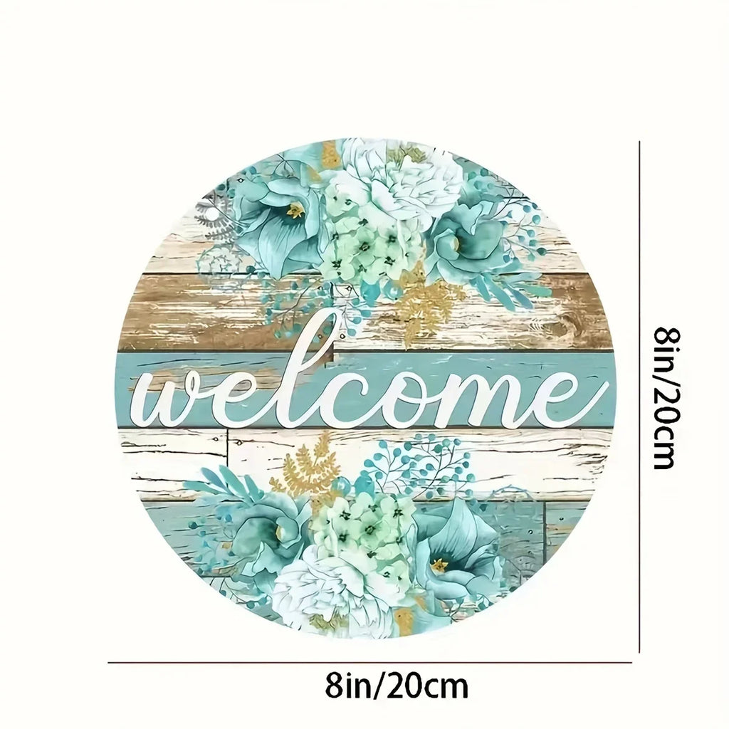 Willkommen Frühling Holzschild rund – Blumenmuster, Landhaus, 20 oder 30 cm, Veranda & Wohnzimmer