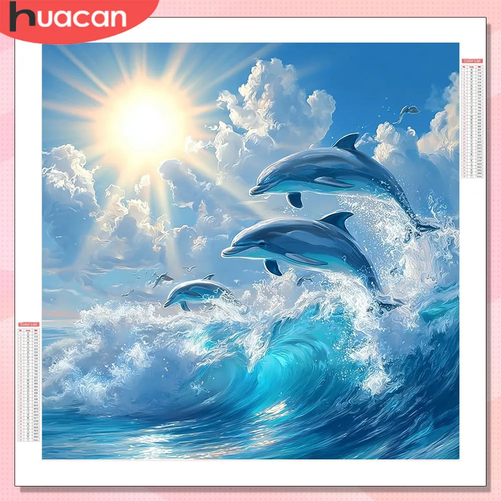 Diamond Painting Delfin – 5D Diamant Mosaikbild mit Rund- und Viereckbohrer