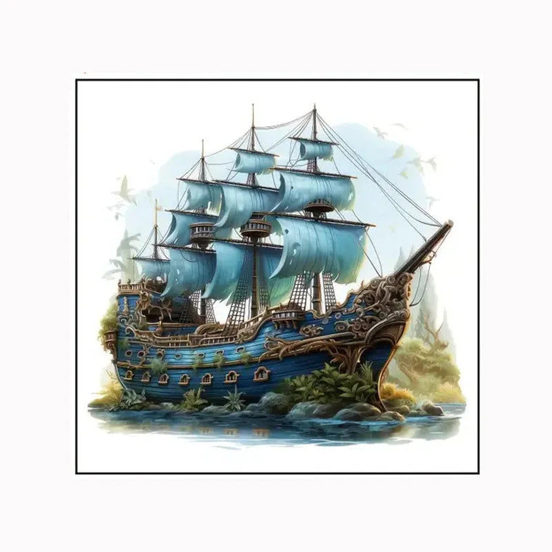 Maritimes Wandtattoo Blaues Segelboot – Vinyl, selbstklebend, 5 Größen