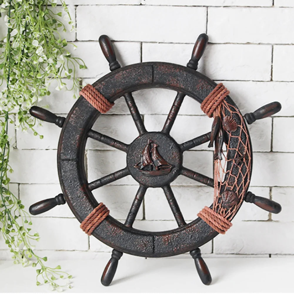 Maritimes Holz-Schiffssteuerrad – Wanddeko im mediterranen Stil, 45 cm