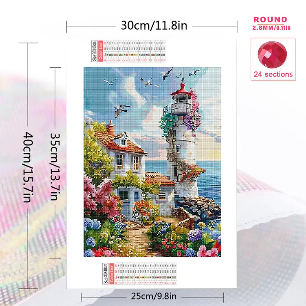 Diamond Painting Leuchtturm – Küstenlandschaft mit Mosaik-Stickerei