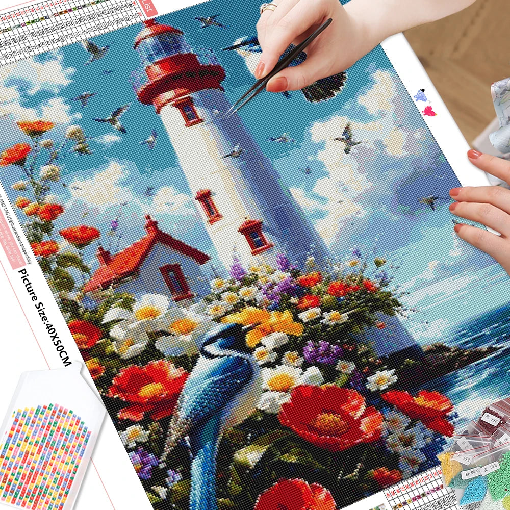 Diamond Painting Leuchtturm – 5D Diamant Mosaic Set mit Landschaftsmotiv