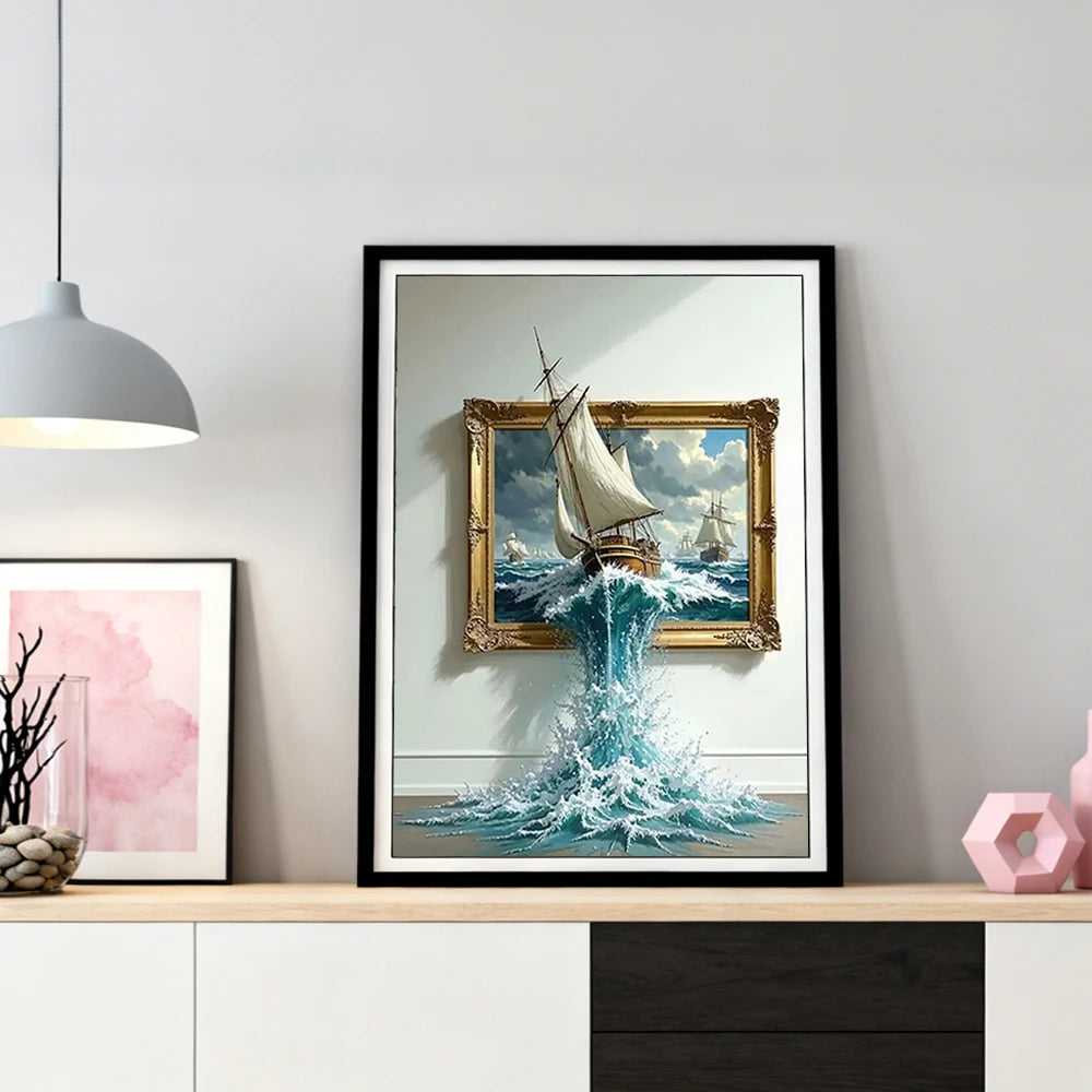 Diamond Painting Segelboot – Landschaft mit Fenster | Mosaikbild zum Selbstgestalten
