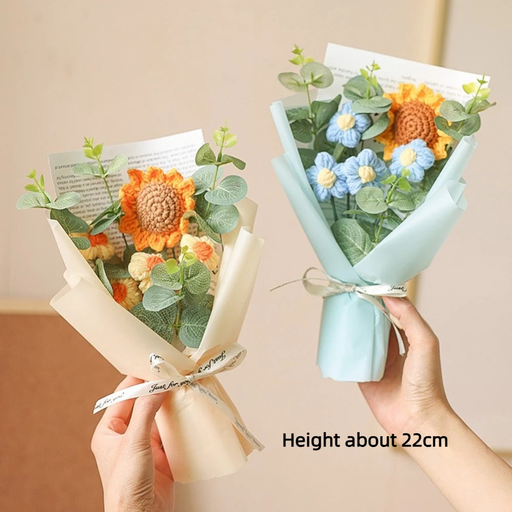 Häkel-Blumenstrauß – Handgefertigter Kunstblumen-Strauß aus Sonnenblumen & Gänseblümchen