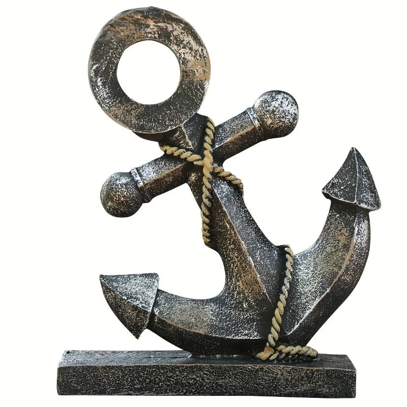 Schiffsanker-Skulptur aus Kunstharz – 22,5x17,5 cm, Retro-Antik, Maritime Tischdeko
